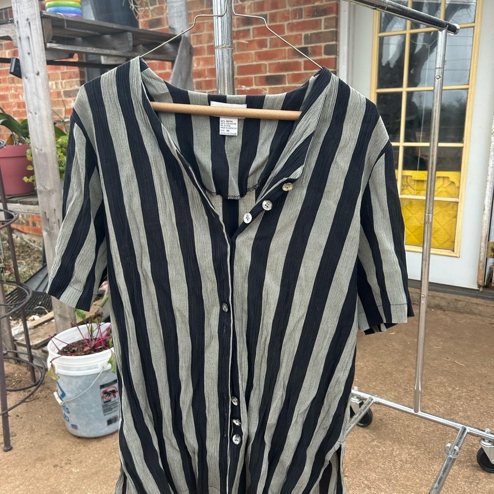 Elegant Black and Gray Striped Women's Blouse